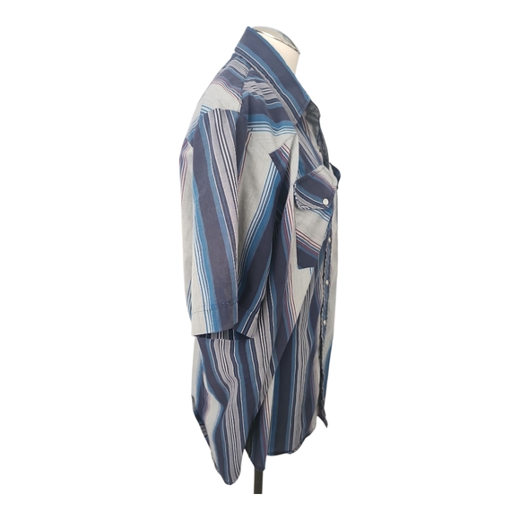 Rock Creek Ranch Western Pearl Snap Shirt Blue Stripe Short Sleeve Size Large - Picture 6 of 13